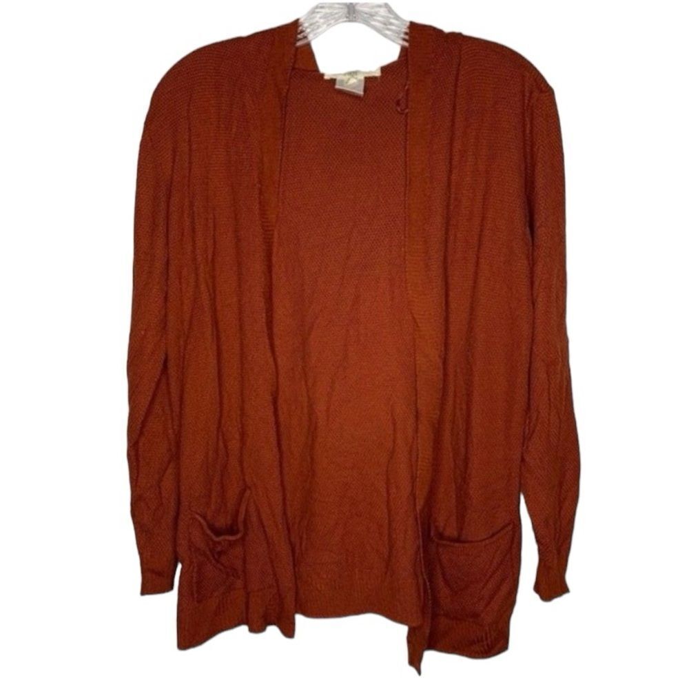 Stitch Fix Pinque Cardigan Womens XS Burnt Orange Knit Open Front Lace Up Pocket